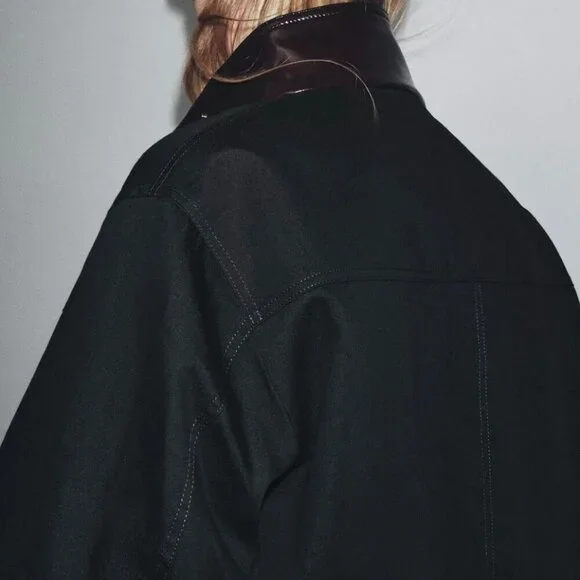 ZARA ZW Collection Contrast Collar Jacket – Black/Brown | EU Chic | New (No Tags - Picture 5 of 7